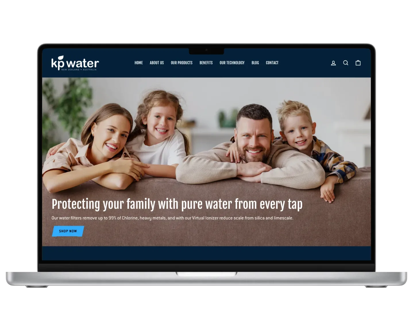 Laptop showing KP Water ecommerce website