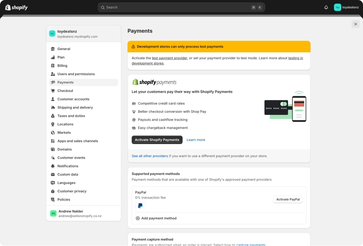 Setting up payments on Shopify