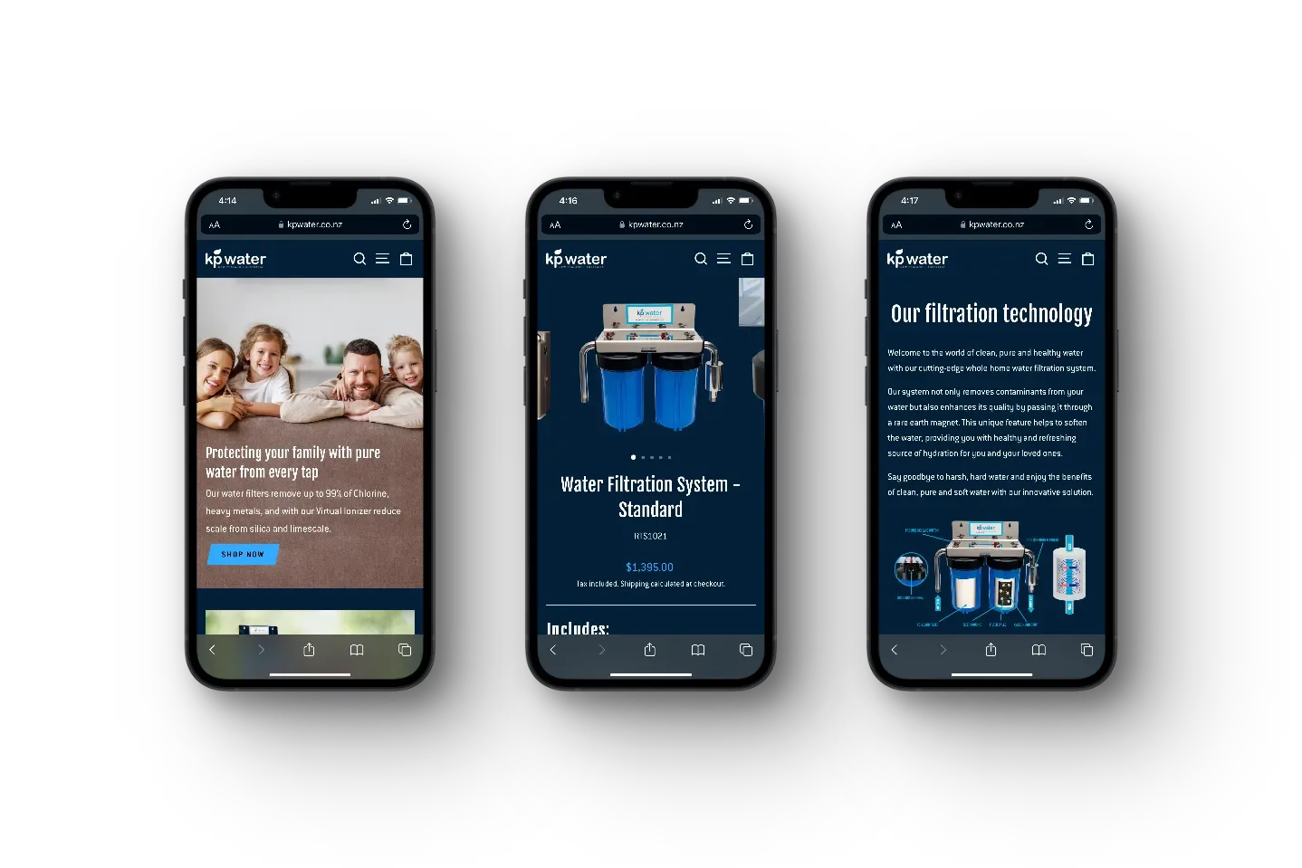 Mobile devices showing KP Water ecommerce website