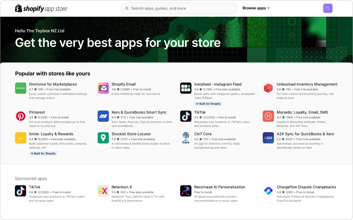 Shopify app store