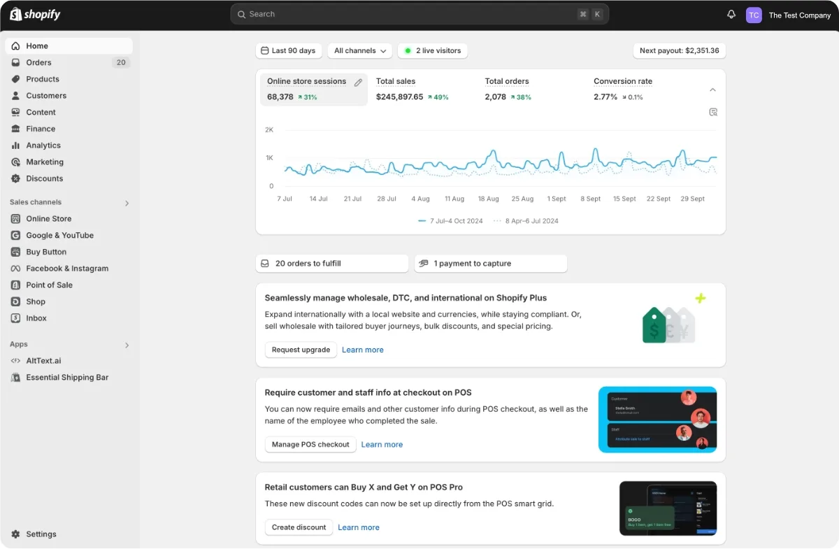 Shopify Dasboard