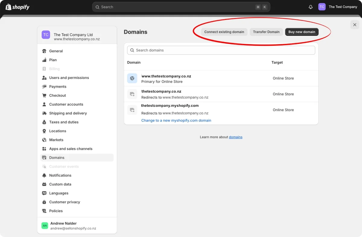 Getting your domain set up in Shopify